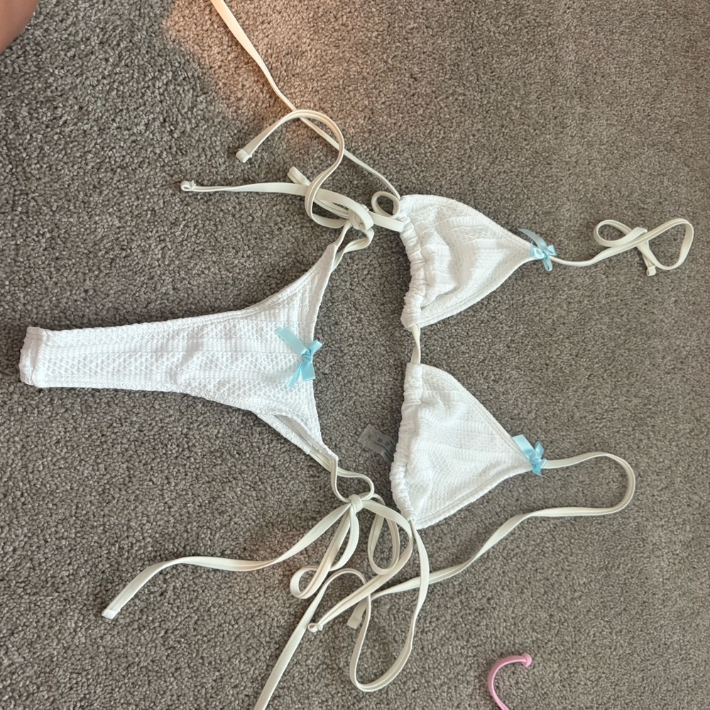 White Bikini with Blue Accents